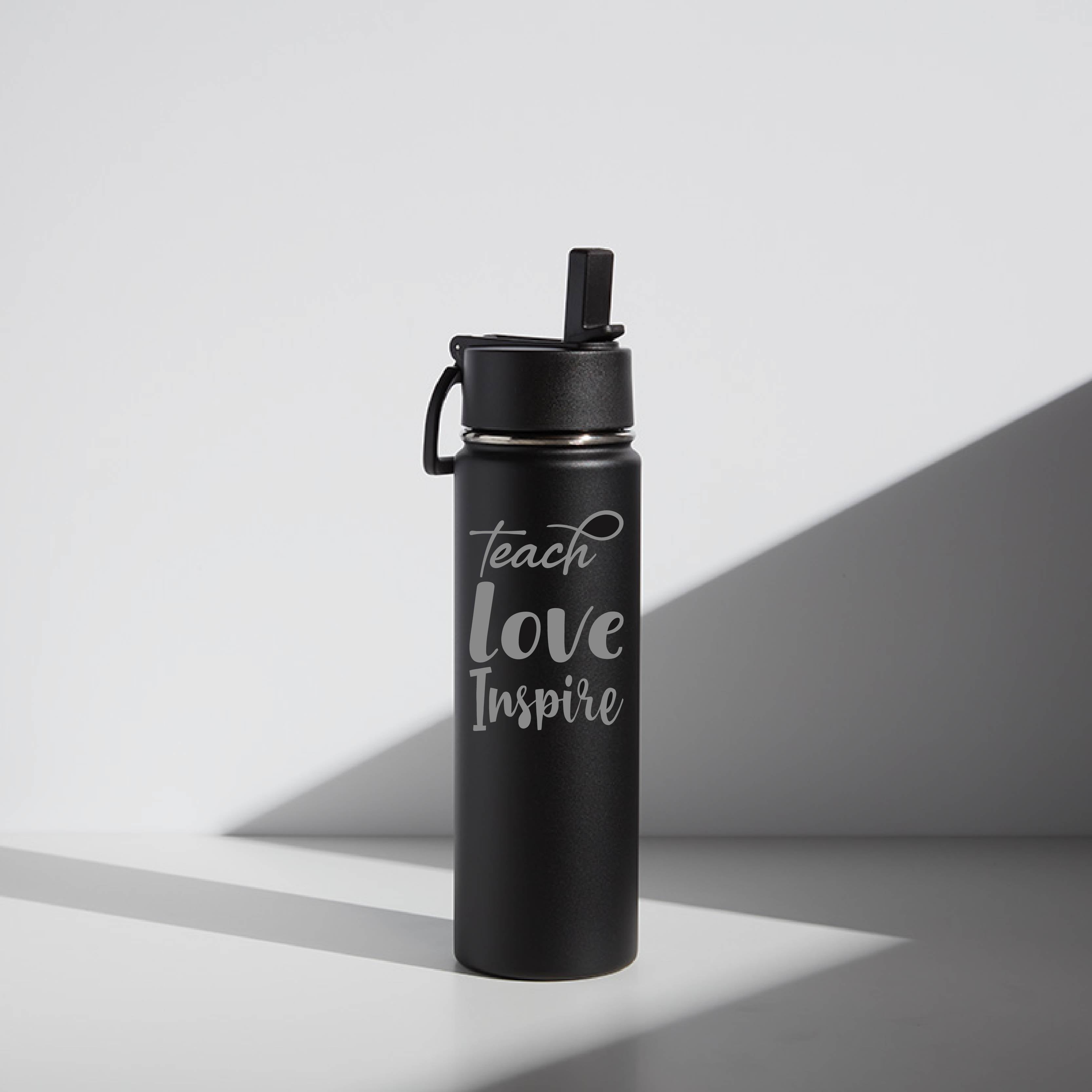 22 oz black Customizable "Teach Love Inspire" Water Bottle- Teacher gift