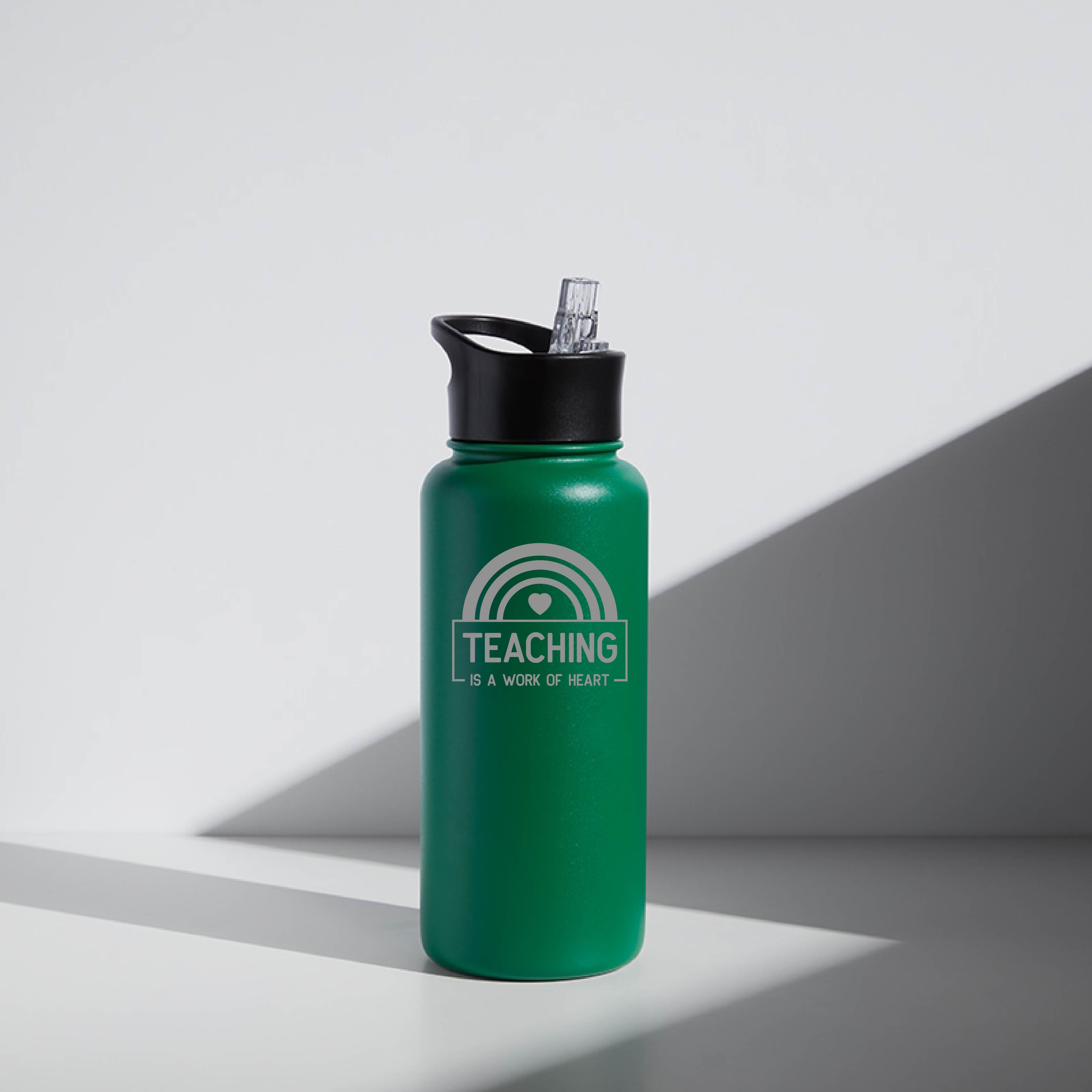 Green 32 oz Customizable "Teaching is a work of heart" Water Bottle- Teacher gift