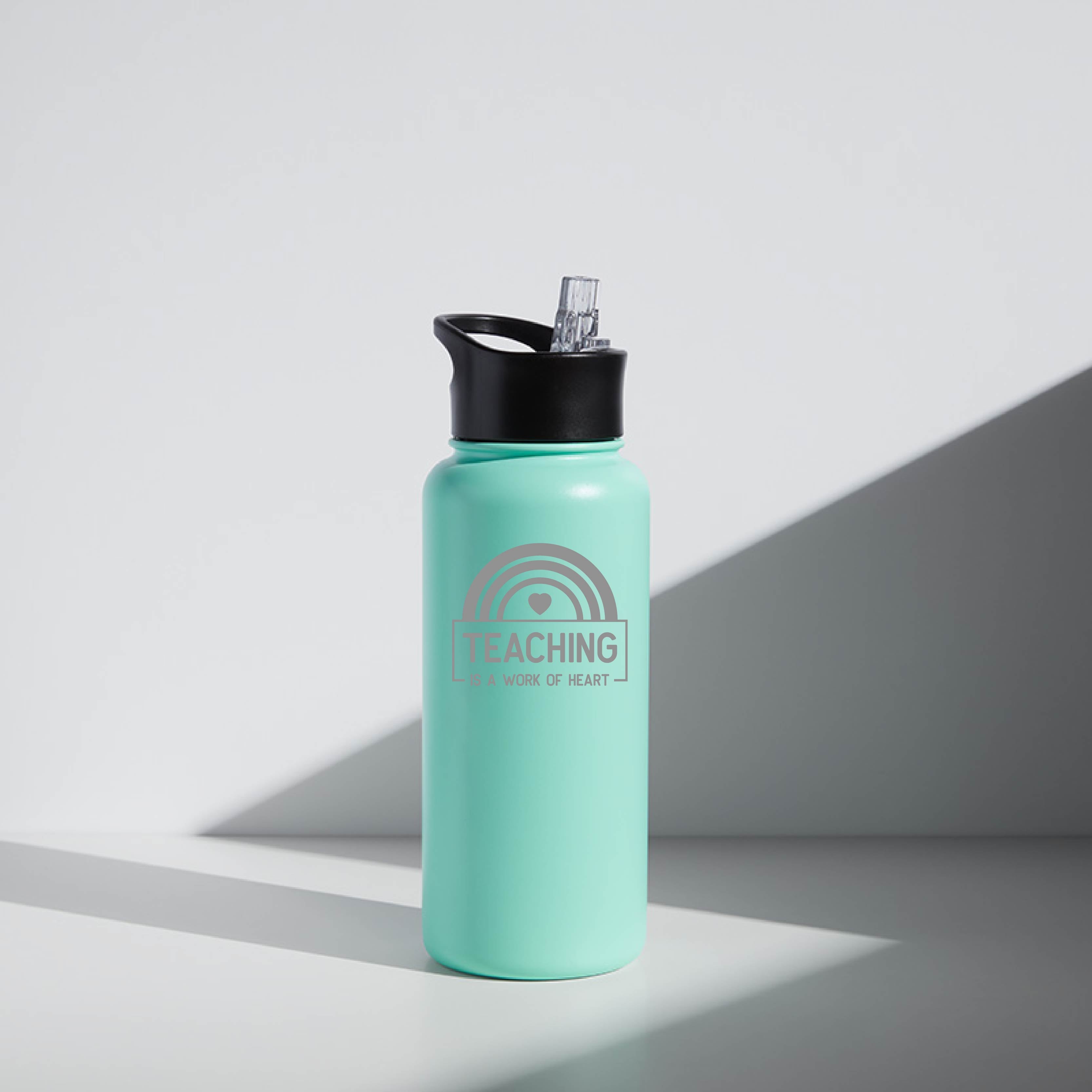Seafoam 32 oz Customizable "Teaching is a work of heart" Water Bottle- Teacher gift