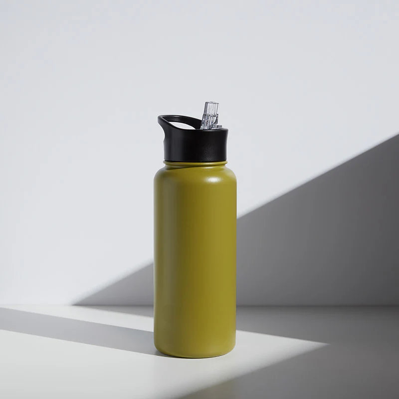 32oz Olive Water Bottle with Built-in Straw